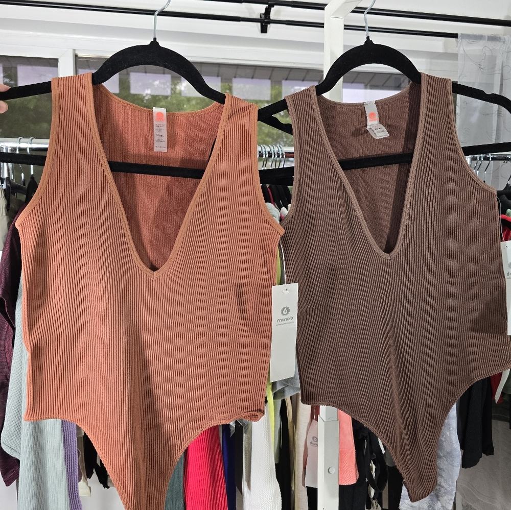 2 Mono B Ribbed Bodysuits In Rust and Brown